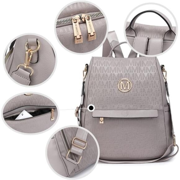 Women Fashion Backpack Purse Multi Pockets Signature Anti-Theft Rucksack Travel